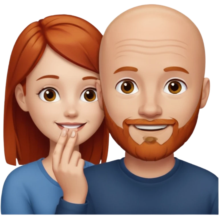 White Bald man with red beard touching face white girl brown hair  emoji
