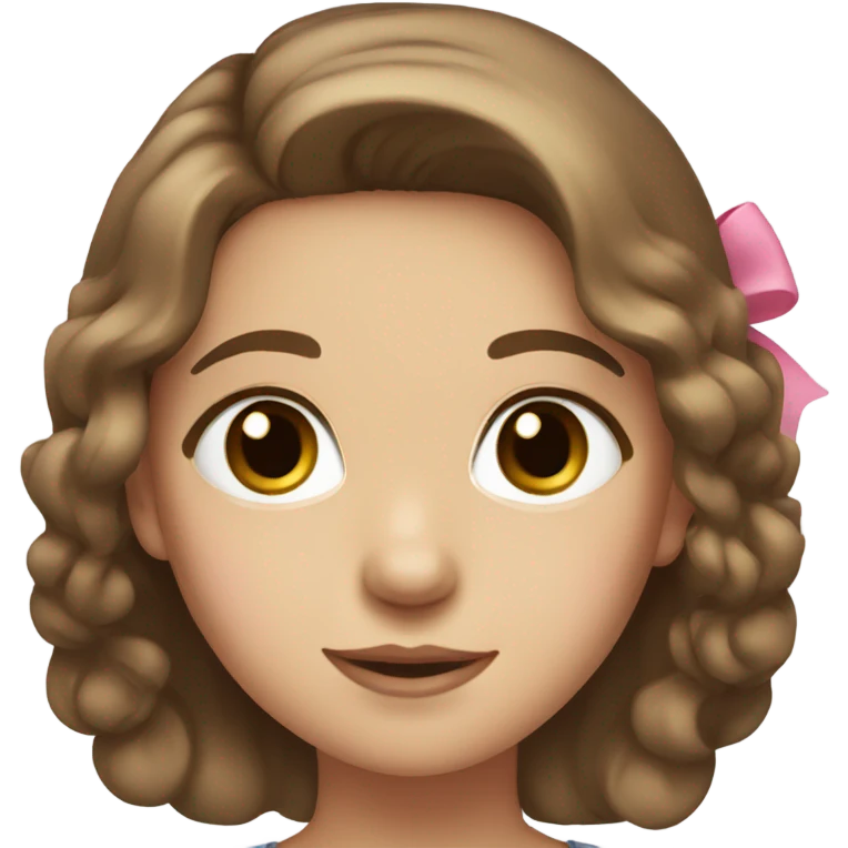 Girl with brown hair, light brown eyes, pink bow emoji