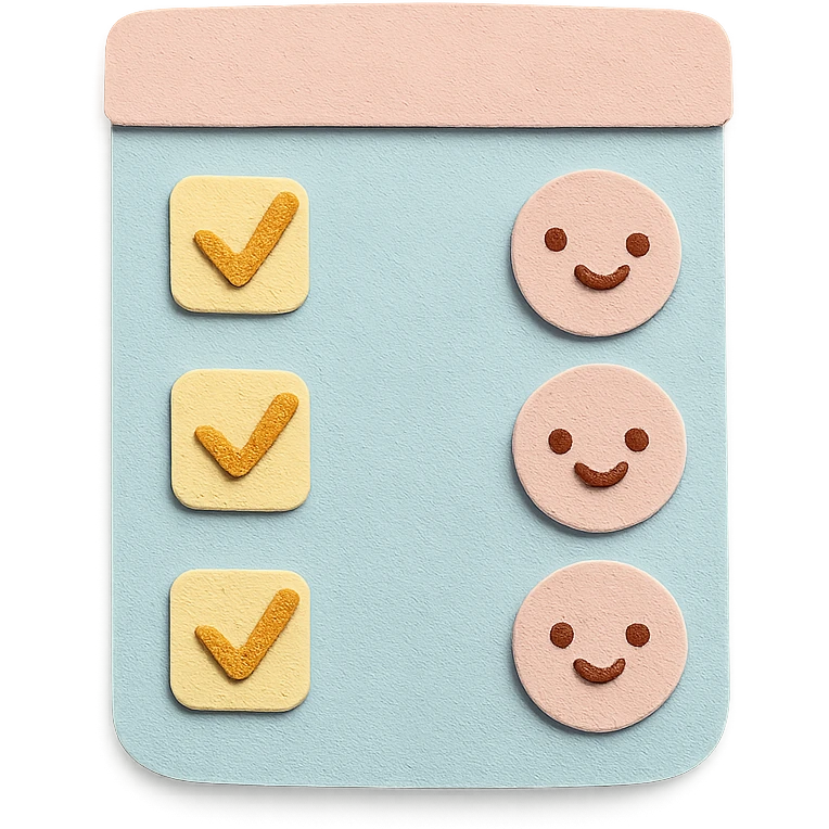 soft pastel kawaii rounded to-do list with cute checkboxes in paper craft style emoji