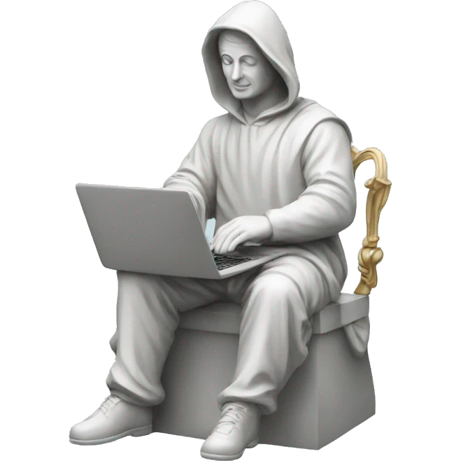 Italian statue hacker using a laptop emoji