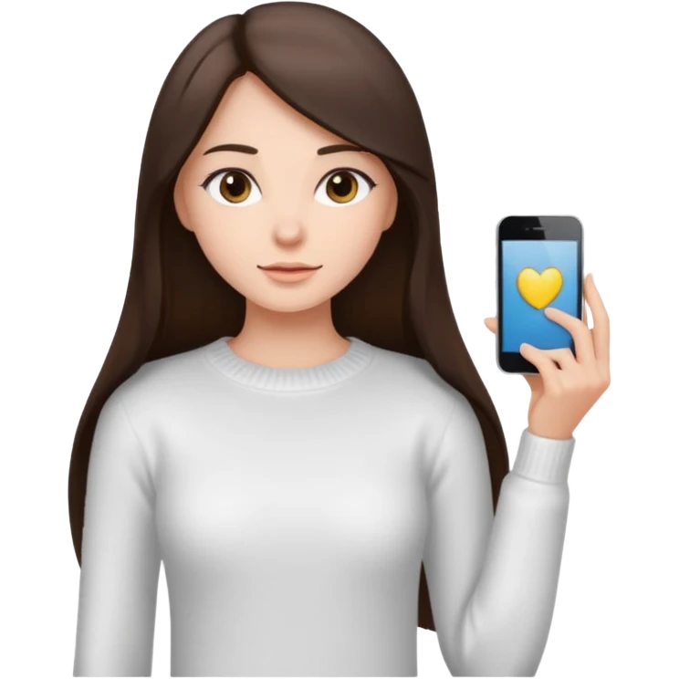 девушка брюнетка с длинными прямыми волосами в обтянутой белой кофте  emoji