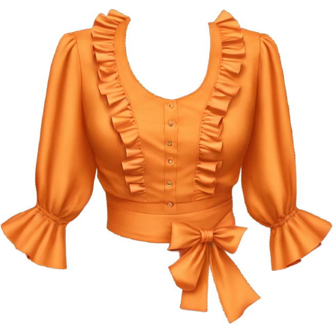 Realistic orange cut out crop top blouse. Ruffles. Isolated. Fancy sash emoji