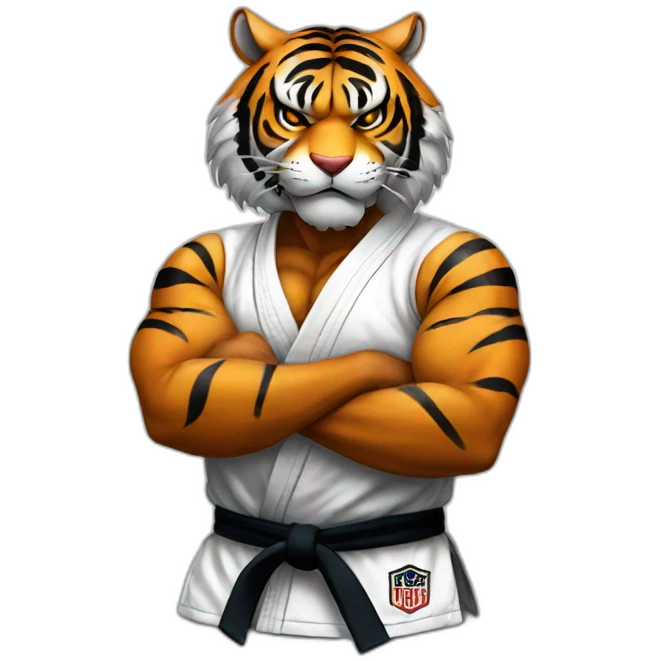 Tiger with evil face   jiu jitsu with his arms crossed emoji