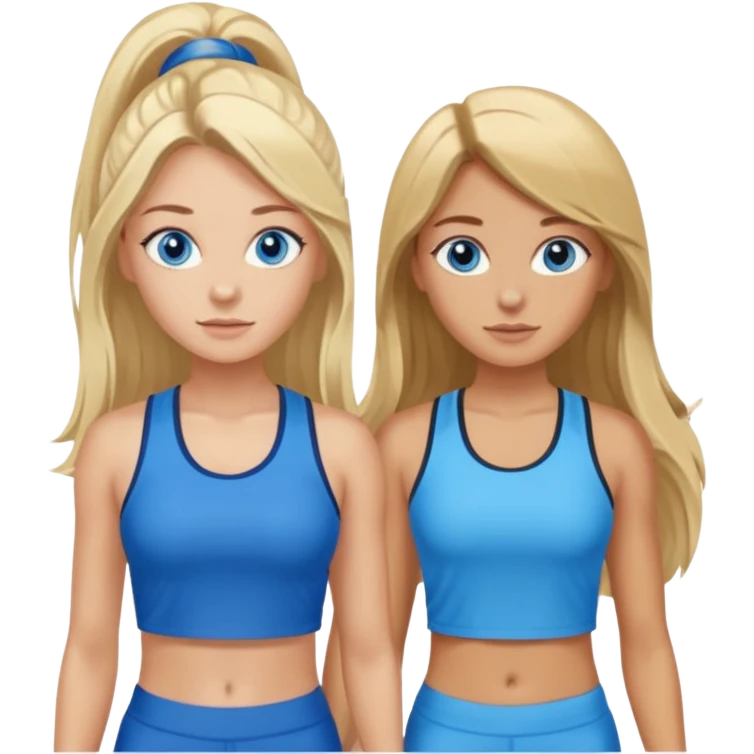 two girls in gym wear one with blue eyes and long brown hair one with blonde long hair blue eyes tanned emoji