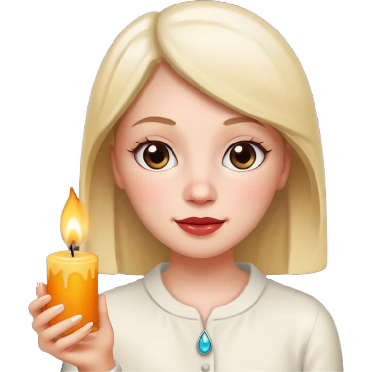 girl holding a lit scented candle, iPhone memoji style, white skin emoji