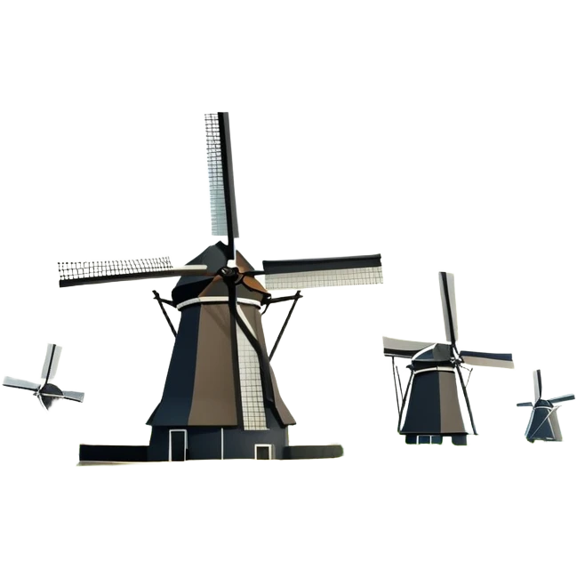 cinematic-realistic-kinderdijk-windmills-landmark-emoji,-showcasing-traditional-dutch-windmills-aligned-along-a-tranquil-canal,-with-lush-green-fields in a picture frame emoji