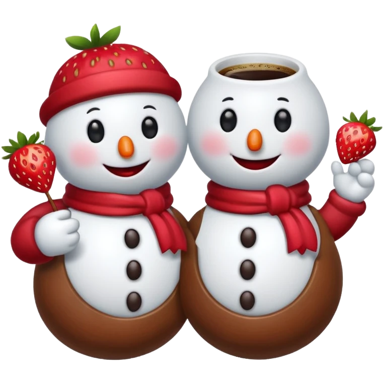 snowmen holding strawberry and coffe emoji