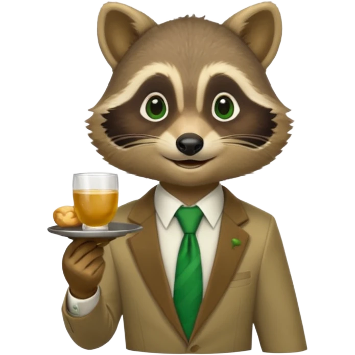waiter racoon green tie emoji