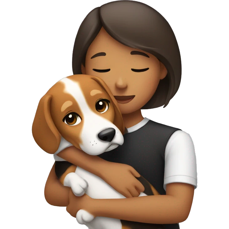 girl hugs beagle emoji