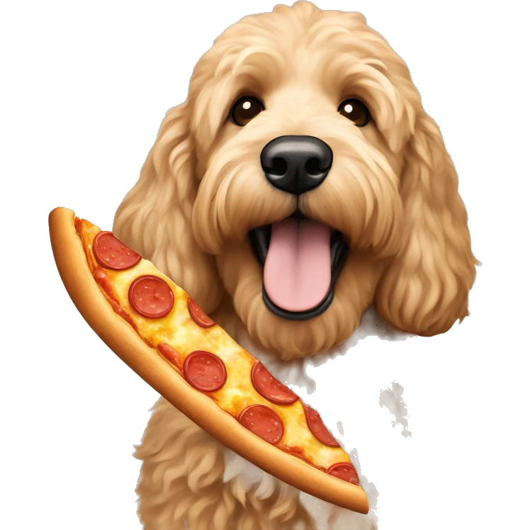 Goldendoodle eating pizza emoji