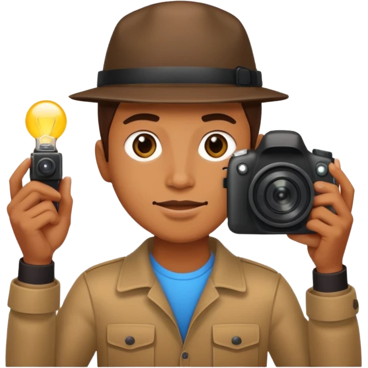 Photographer with flash speedlight,with camera emoji