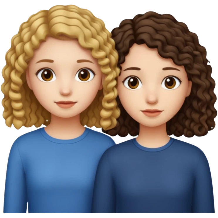 Best friends short straight hair girl and long curly hair girl emoji