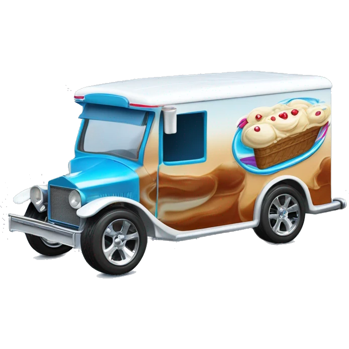 Hot wheels style, ice cream truck from 1912 with wide chrome mag wheels, blue, no ice cream on top of truck emoji