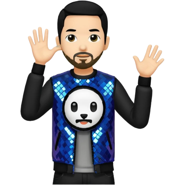 Mike Shinoda with black hair, black sequin tour outfit  emoji