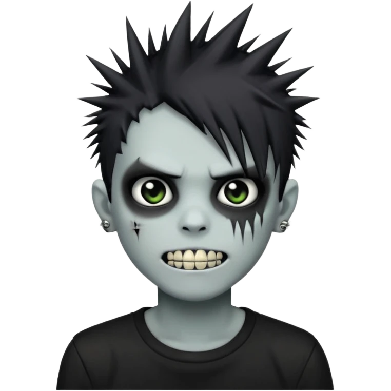 emo zombie boy with spiky black emo hair and a black shirt and grilzz  emoji
