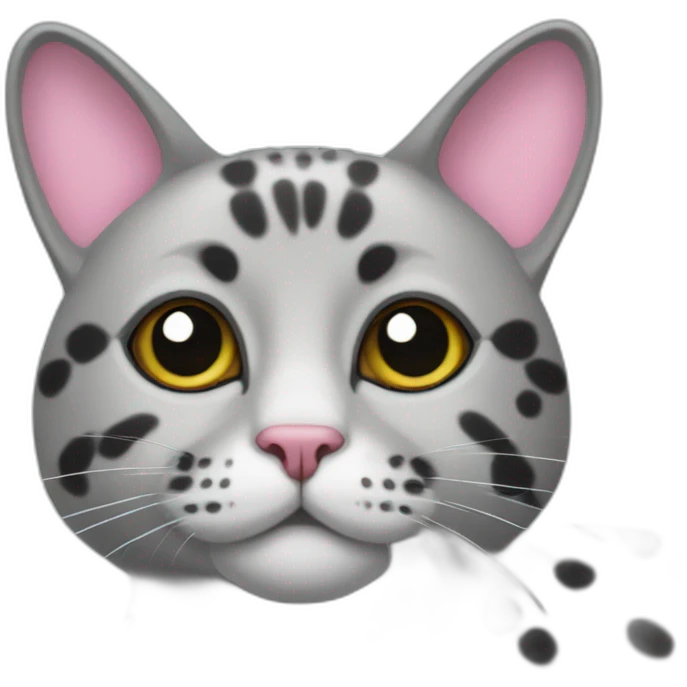 a gray beehive cat with a pink nose and black spots and no pattern all over emoji