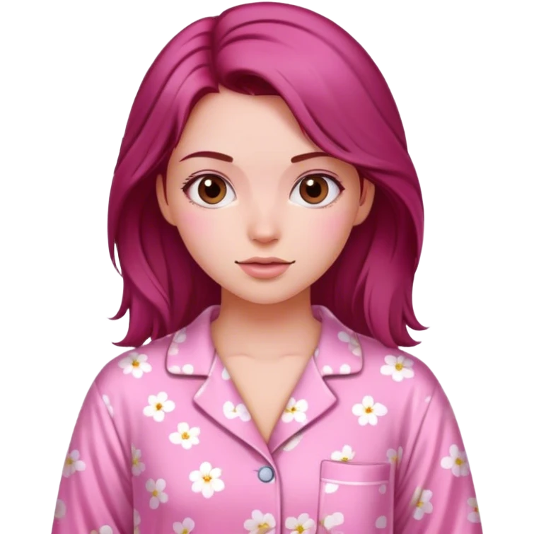 A beautiful, burgundy haired girl wearing pink pajamas emoji