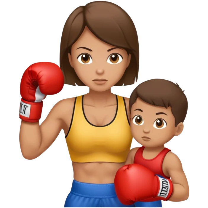 Light brunette fit mom boxing with baby boy emoji