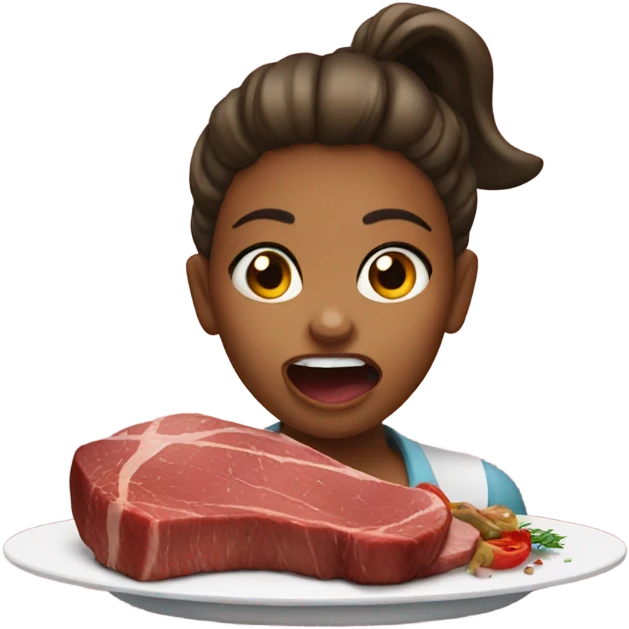 girl taking bite of steak emoji