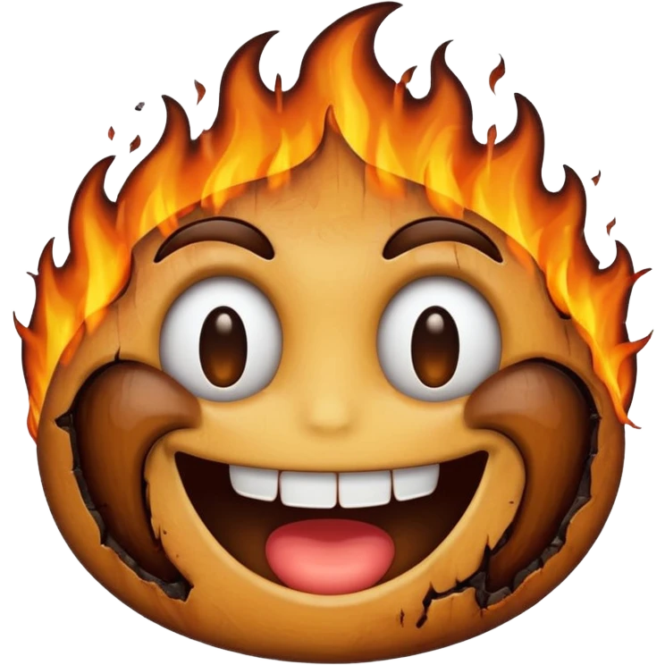 A emoji with half of his face where his left eyes at is burnt with the emoji having a big grin emoji