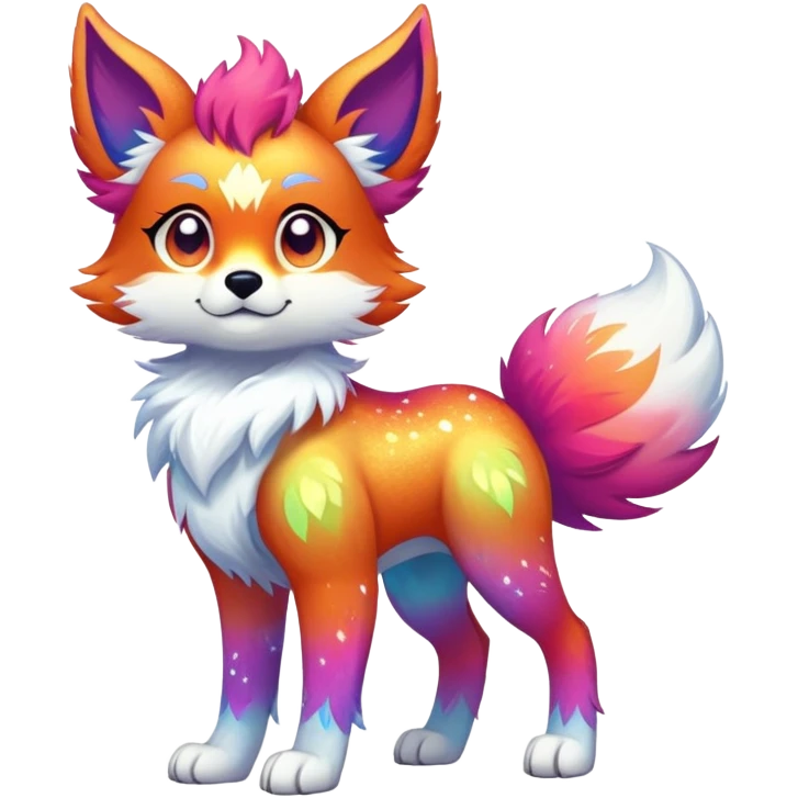 Vibrant multicolored Falvie-Fionbri-creature-sparkle-canine-fursona, full body emoji