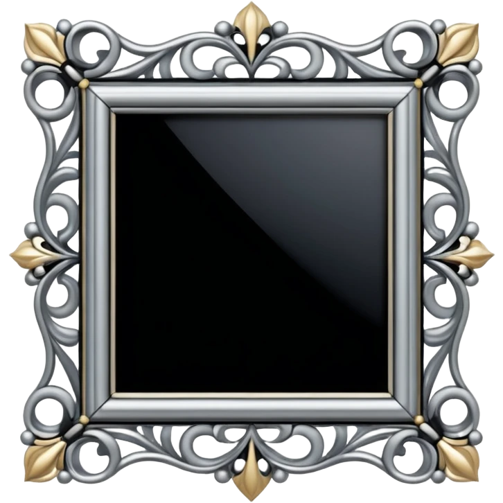 Black and silver filigree Frame, 3D, extremely detailed design emoji