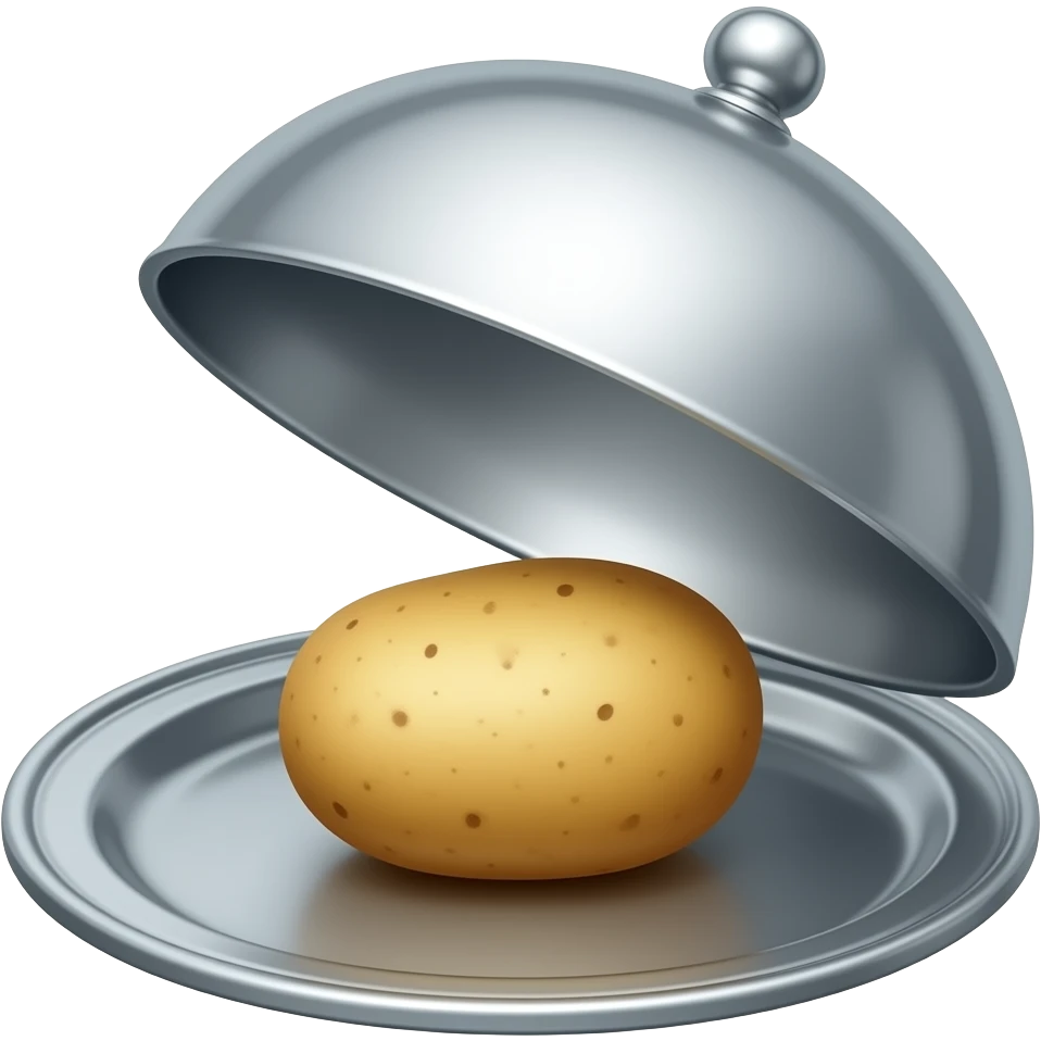 plain waiter's silver serving tray with lid open with potato inside emoji