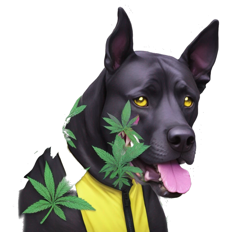 420 .Zombie_ Vaporwave black holographic oilslick zombie unicorn dog smoking yellow caution tape hemp leaves Pegasus hemp plants emoji