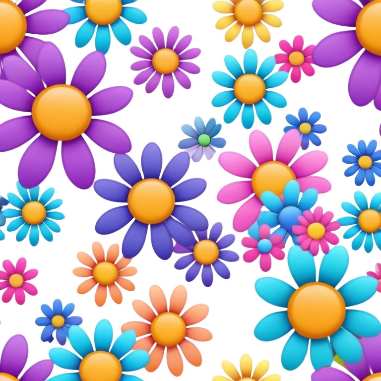 3D, psychedelic colored hippie style line of flowers emoji
