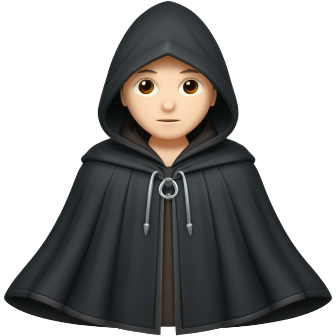 hooded cloak object icon, dark fabric cloak with deep hood, fantasy style, soft folds, 3D cartoon, mobile game icon style, centered, clean background, soft shadow, no text, no watermark
 
 emoji