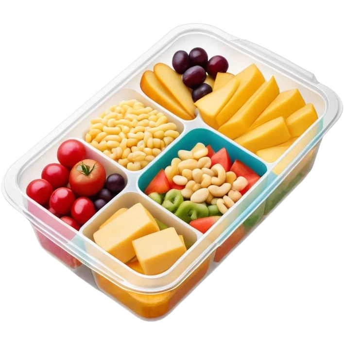 Overhead view of Meal in rectangle plastic container with lid on it emoji