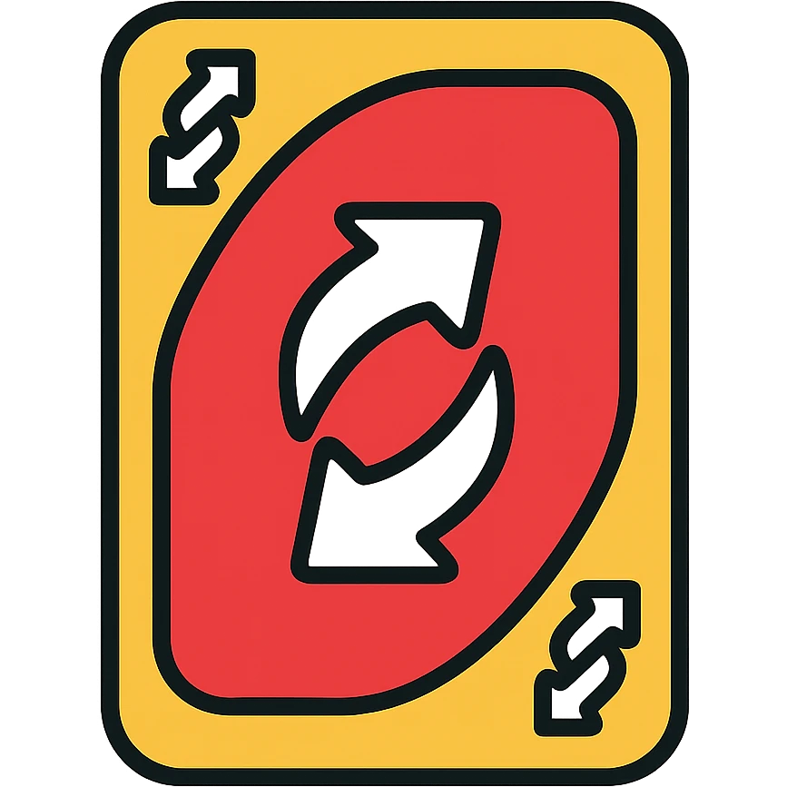 Uno reverse card, icon style, simple, recognizable, bold colors emoji