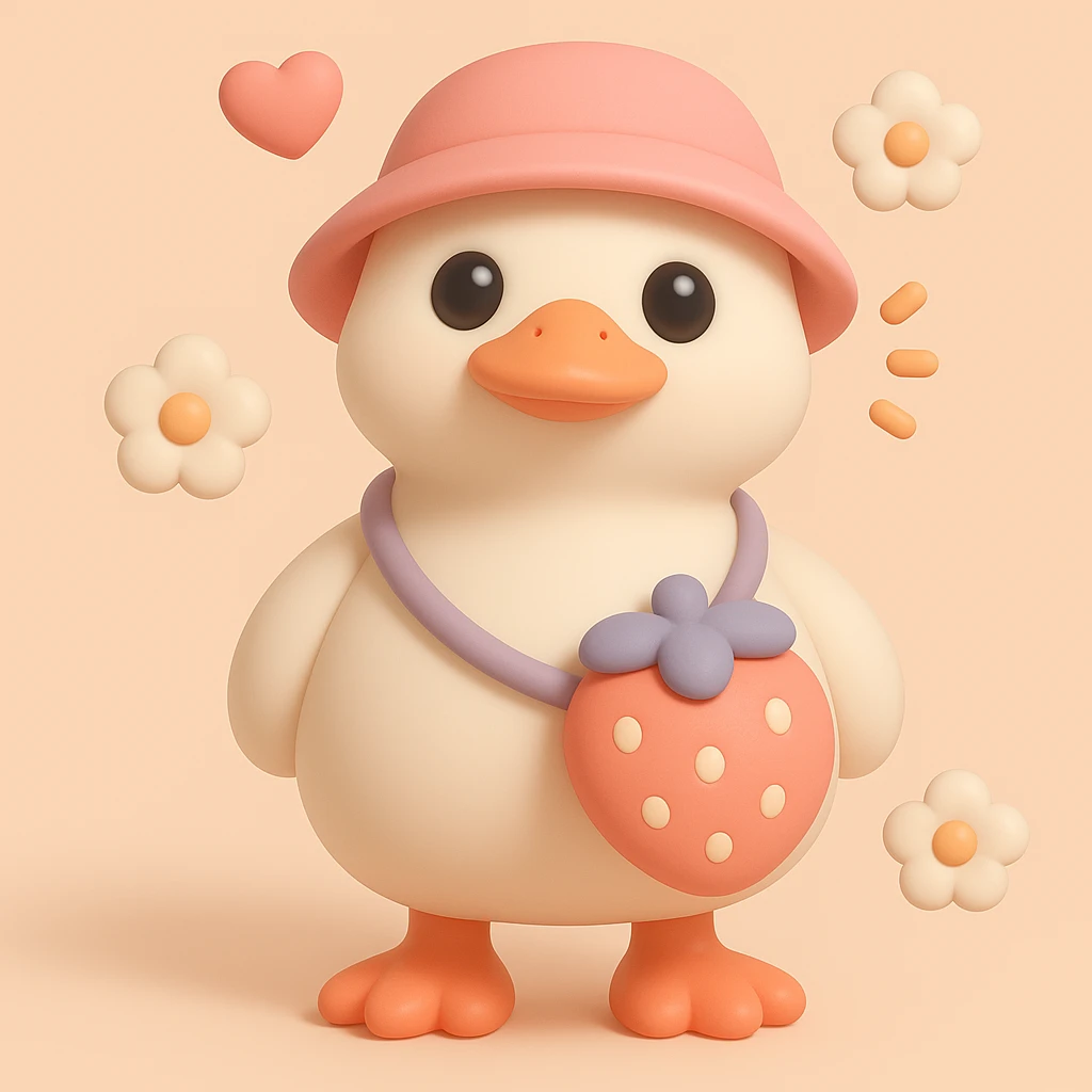 Add a cute pink hat to the duck, keeping the same kawaii 3D pastel style, big shiny eyes, soft lighting, and iOS 18 look as in the reference image. emoji