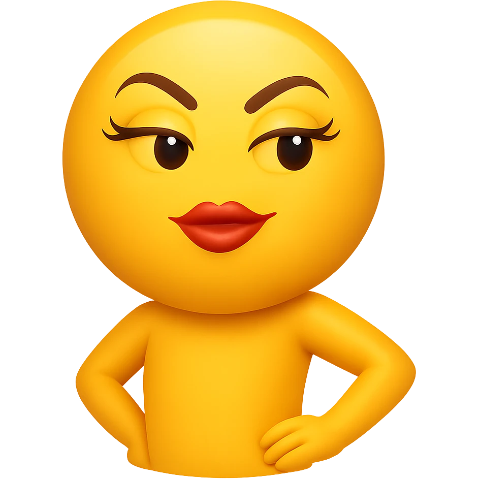 slay emoji, hand on hip, confident and glamorous, no background emoji