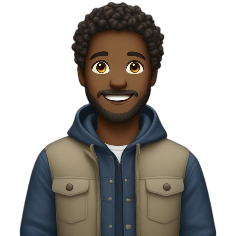 black boy with curly hair and beard smiling emoji