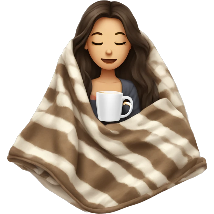 Brunette girl inside a blanket sipping coffee eyes closed emoji