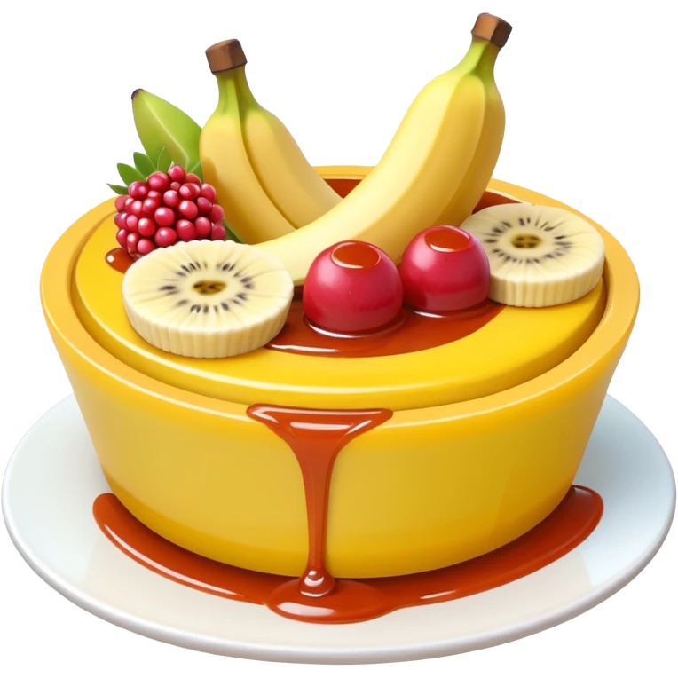 tart with sweet sous and fruit with banana  food in 3d style no faces emoji