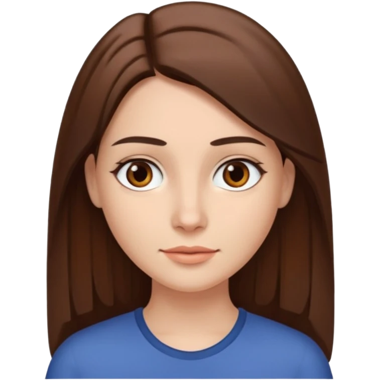 woman with straight brown hair down to her chest middle part brown eyes and eyebrows and slight smile emoji