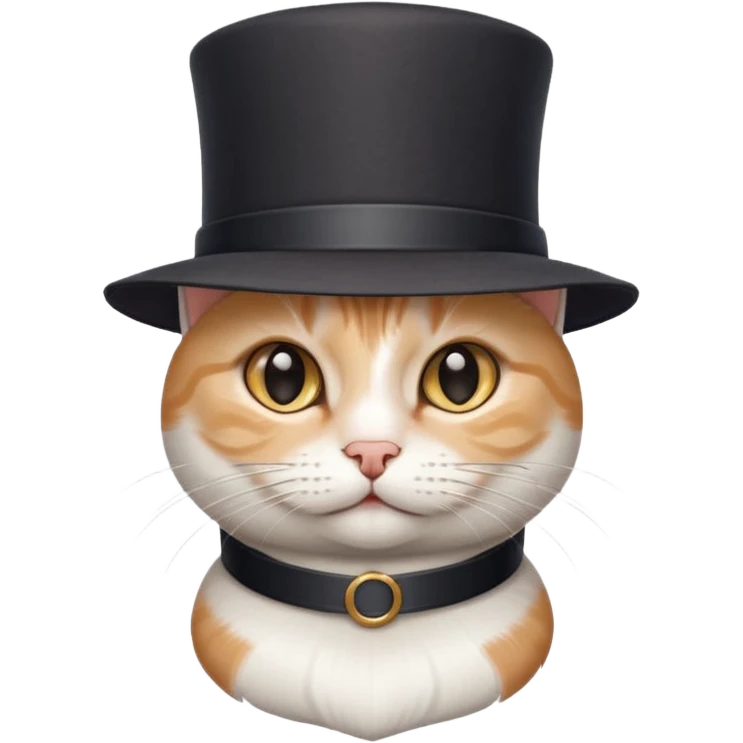 mix of white and tabby cat in a cylinder hat emoji