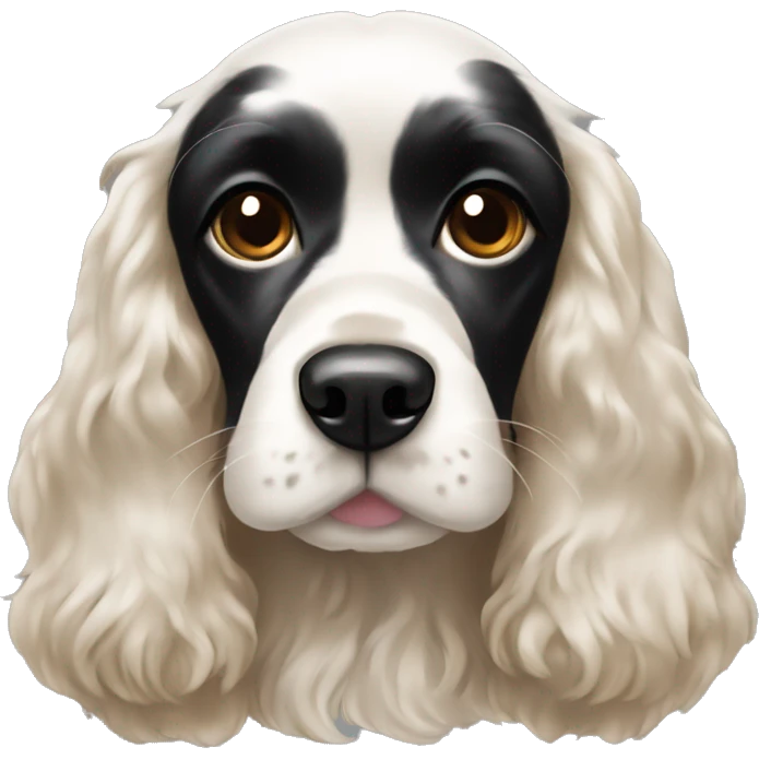 Cocker spaniel with black face and white body a little bit of white on her face l emoji
