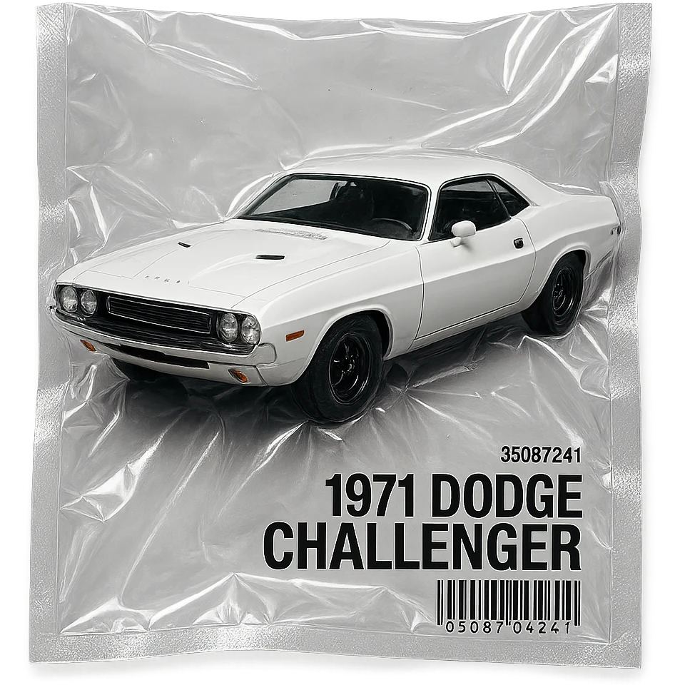 white 1971 Dodge Challenger, glossy, inspired by 'Death Proof' film emoji