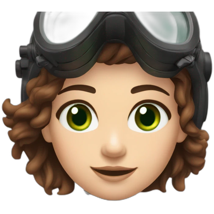 woman with bcd underwater gear green eyes, large and straight brown hair, pink diving underwater black suit gear emoji