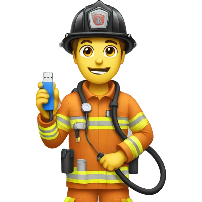 Firefighter holding a phone charging cable emoji