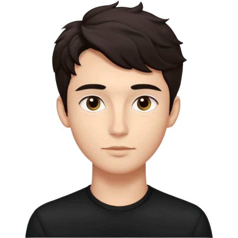 Minimalist emoji of a slender young man doing pilates, smooth rounded face, high cheekbones, almond eyes with dark brows, small button nose, soft lips, defined jawline, tousled dark wavy medium hair, boyish beauty, cute and expressive, flat colors, simple shading. Black accent outfit. emoji