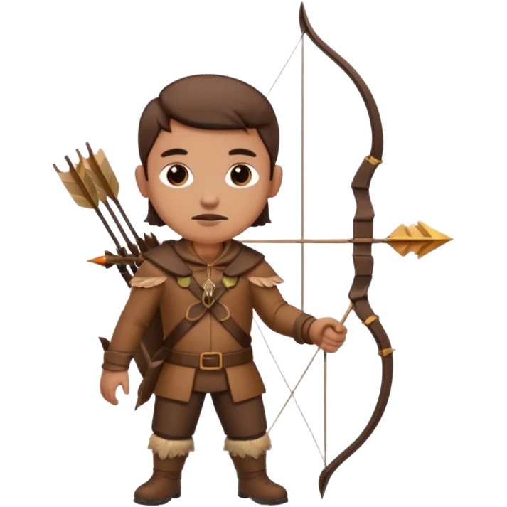The classic hunter image with a bow and arrow on his back, dressed in brown with some animal made decorations emoji