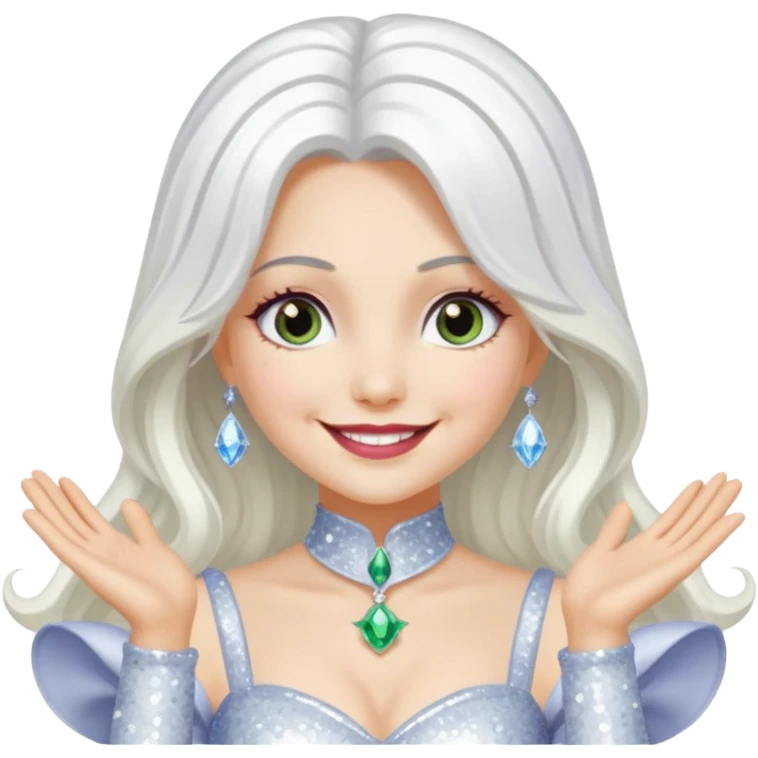 The Good Witch from Oz with long white hair, white sequin outfit emoji