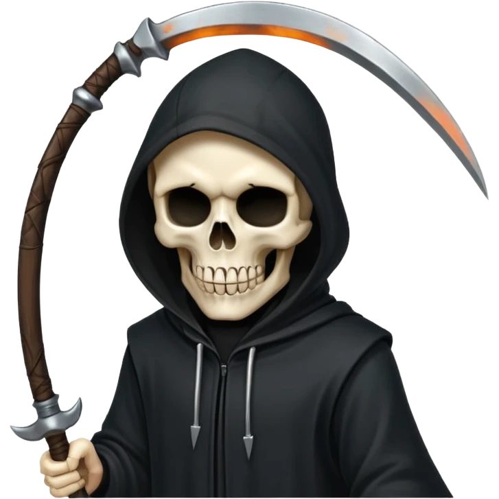 skull head, black hood, scythe emoji