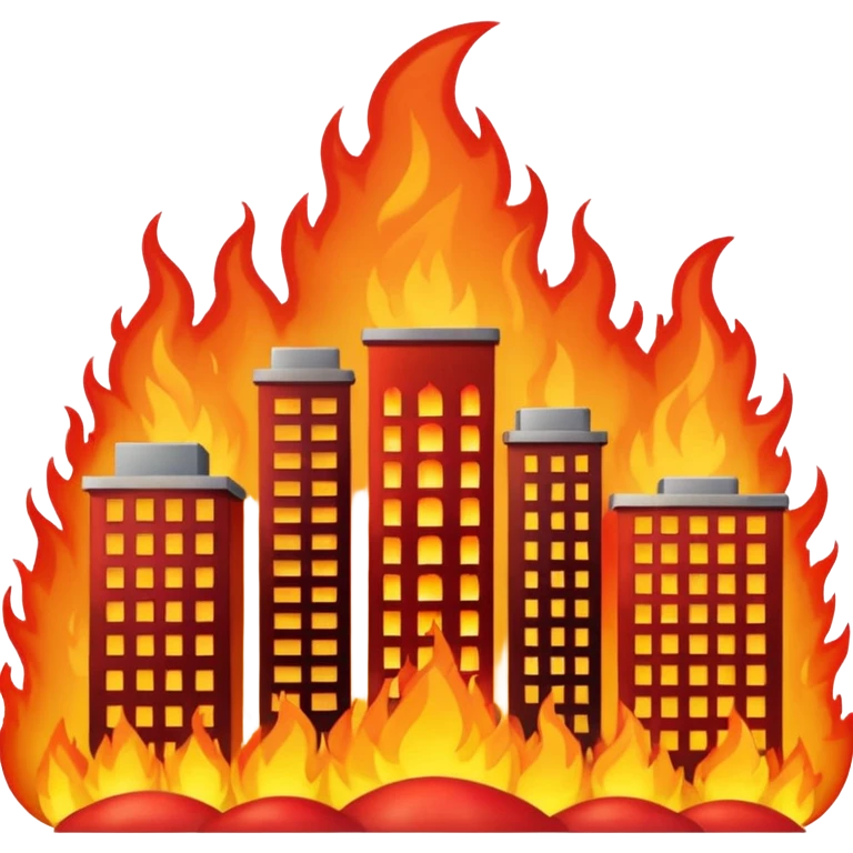 city skyline with buildings on fire apple style emoji emoji