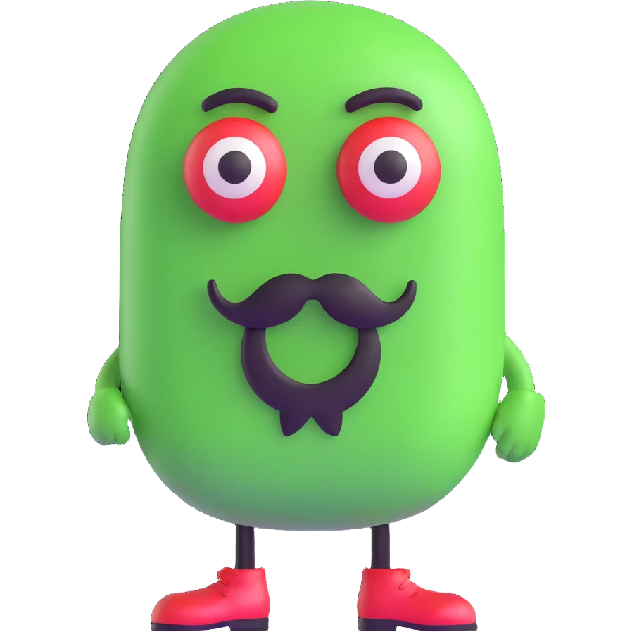 green m&m candy character with a black beard emoji