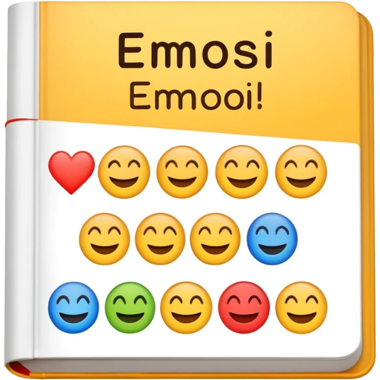 A textbook with the letters of "emoji" on its cover, where the word "emoji" is split into multiple individual letters for use. emoji